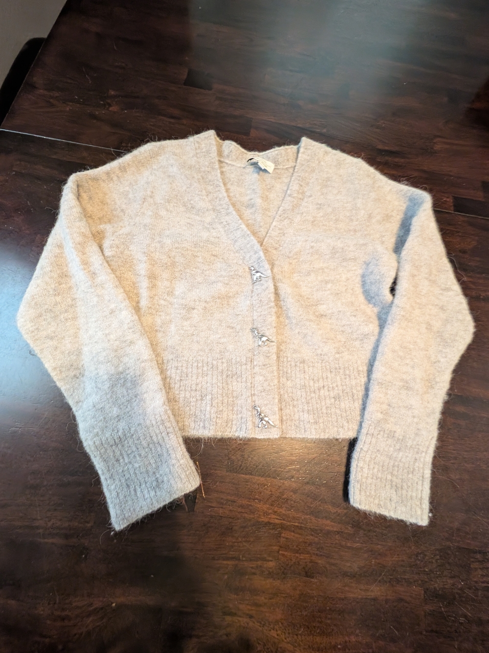 & Other Stories Paris Atelier Cropped T-Rex Button Cardigan, Grey, Women's S